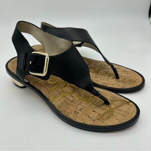Sam Edelman Tallulah Thong Sandals Women’s 8 Black Leather Block Heel Buckle